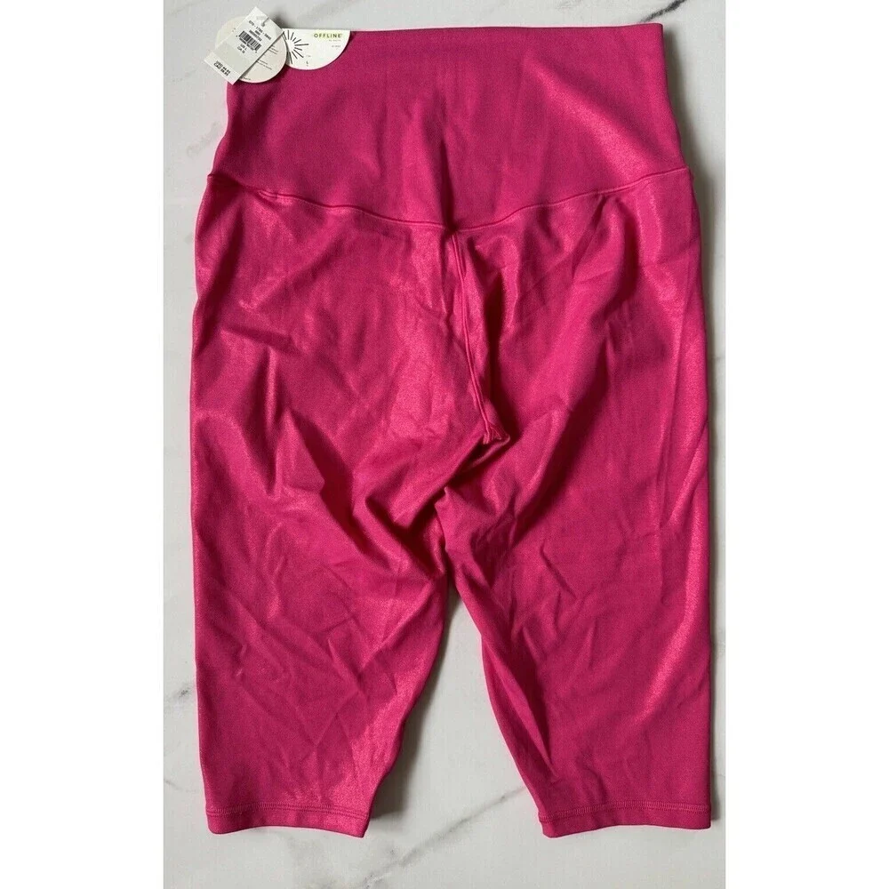 OFFLINE By Aerie Real Me Liquid Shine Cropped Legging fuchsia pink size large